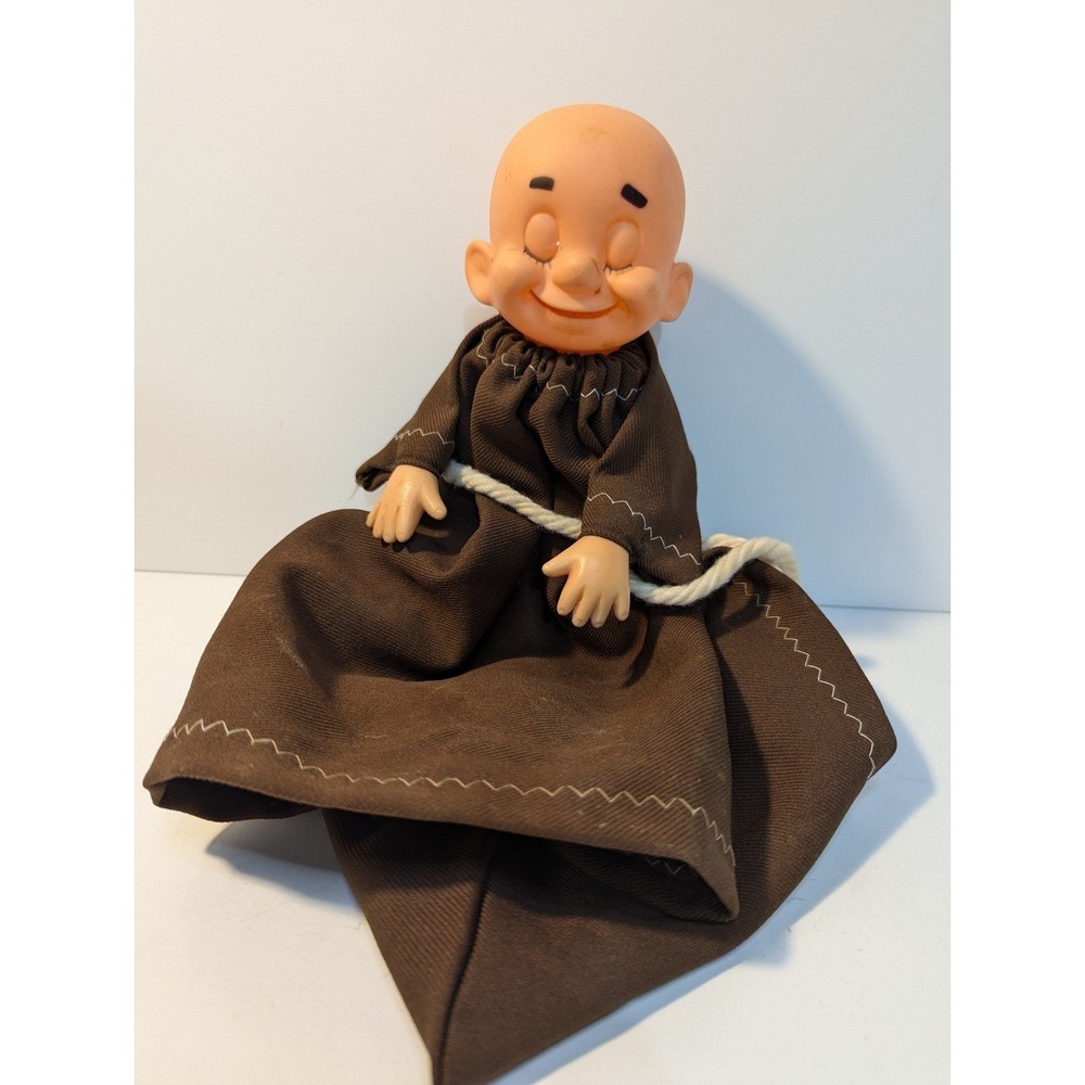 Monk vintage plastic face friar monk hand puppet